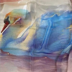 100% Silk Elegant Pink Swan Scarf B